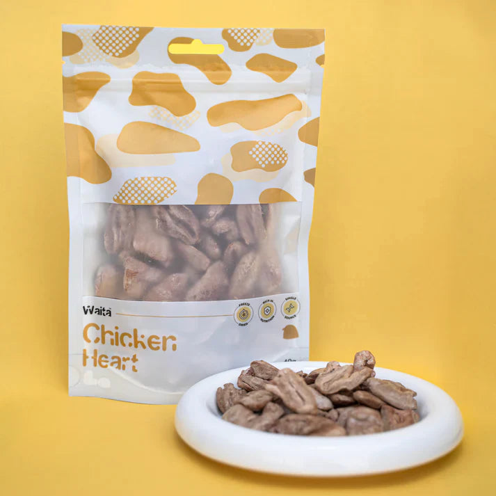 Waita Pets Freeze-Dried Chicken Heart Treats for Dogs & Cats (40g) – 100% Natural Source of Taurine & Protein