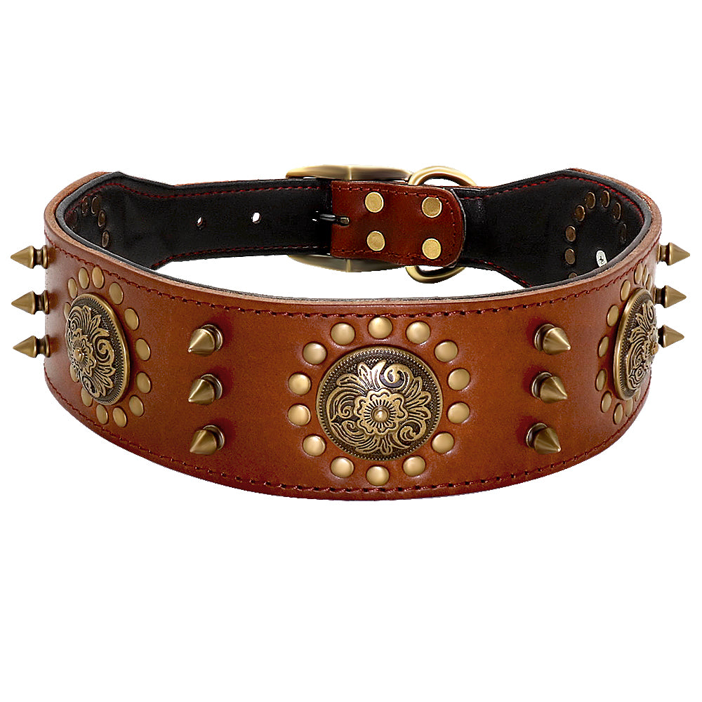 Studded design leather smooth dog collar