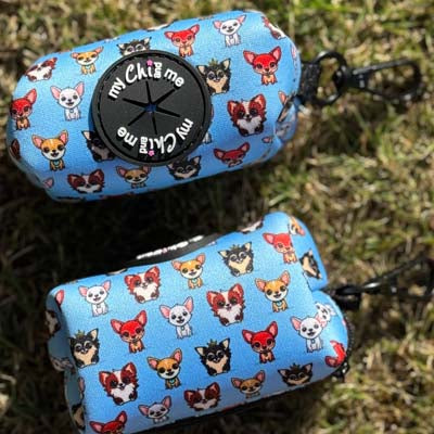 Blue Chihuahua Print Exclusive Designer Poop Bag Holder by My Chi and Me