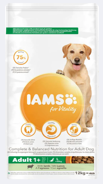 IAMS for Vitality Adult Large Dog Food with Lamb 12kg