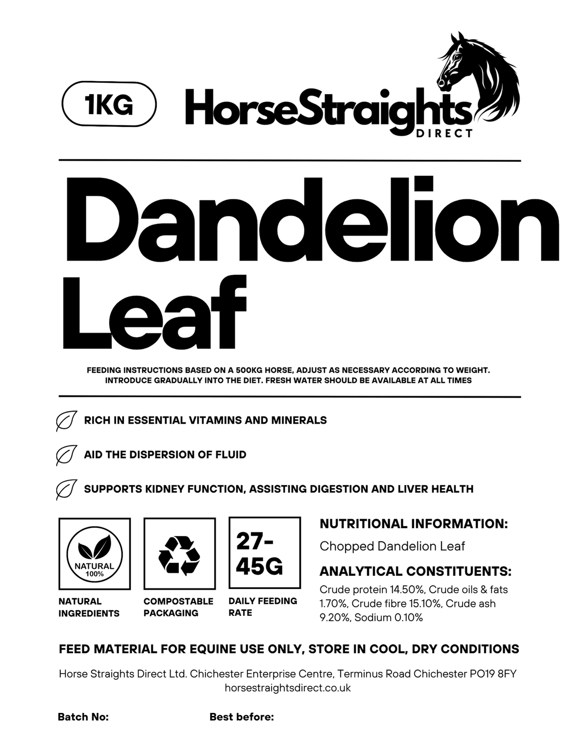 Dandelion Leaf Chopped - Pet Supplier Store