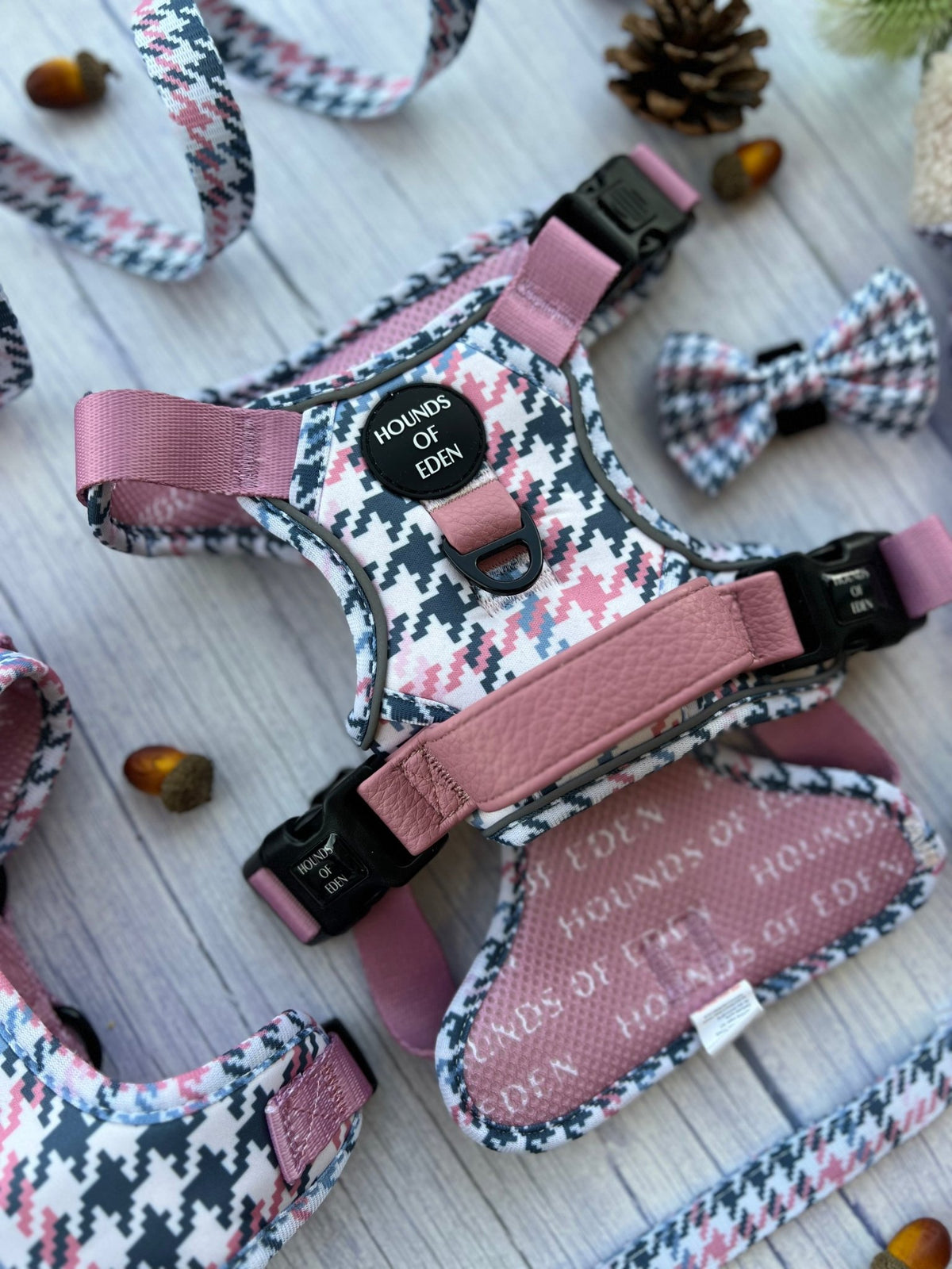 Pink Houndstooth Design Dog Bow Tie - Pet Supplier Store