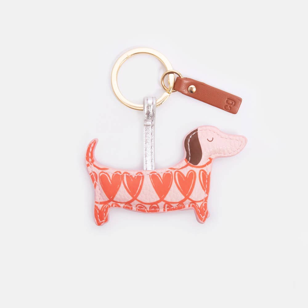 Pink/Orange Linked Hearts Sausage Dog Keyring - Pet Supplier Store
