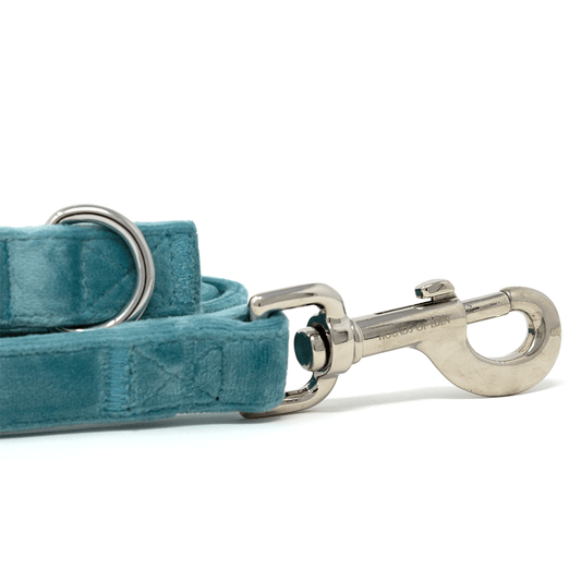 Tiffany's - Light Teal Velvet Dog Lead with Silver Hardware - Pet Supplier Store