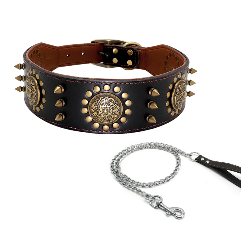 Studded design leather smooth dog collar