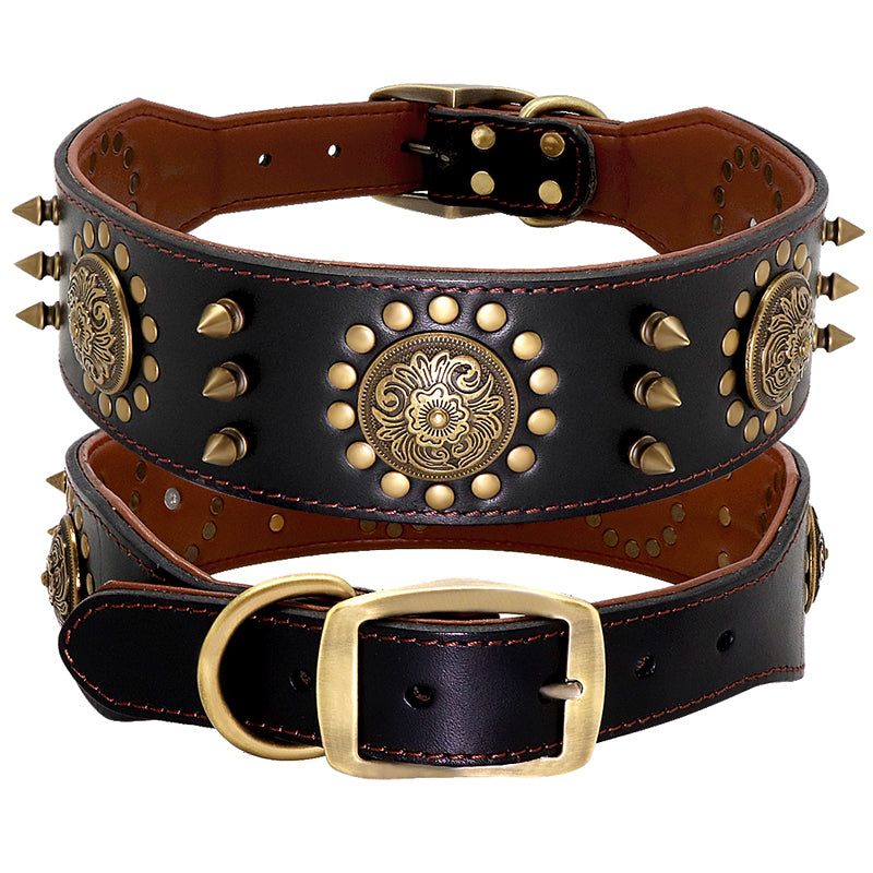 Studded design leather smooth dog collar