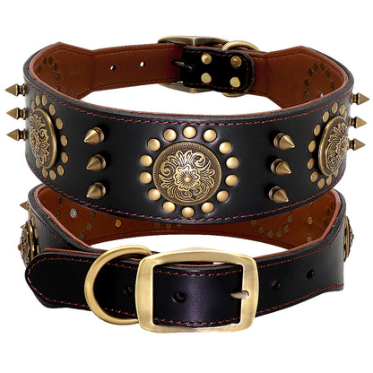 Studded design leather smooth dog collar
