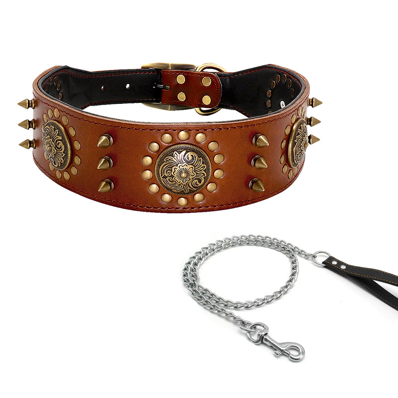 Studded design leather smooth dog collar