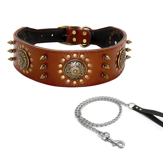 Studded design leather smooth dog collar
