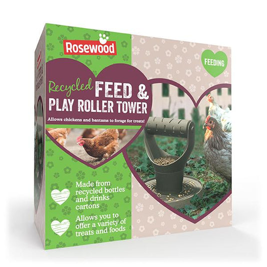 Recycled Feed & Play Roller Tower – Eco-Friendly Chicken Feeder