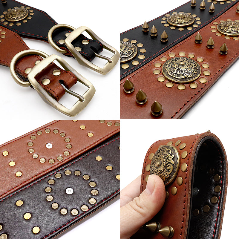 Studded design leather smooth dog collar