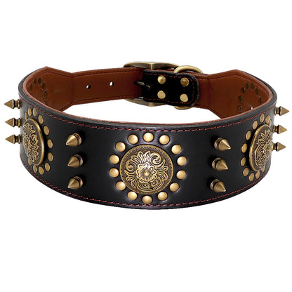 Studded design leather smooth dog collar