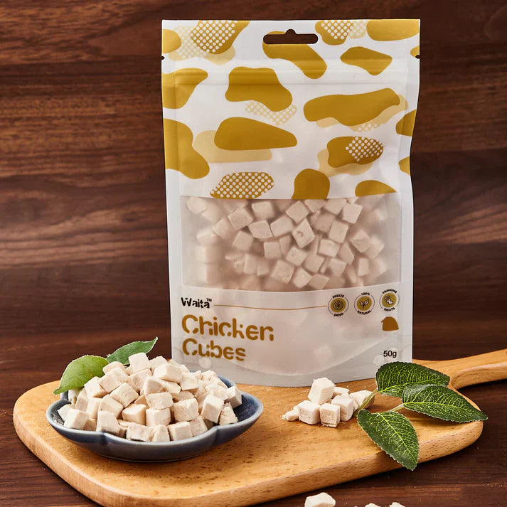Waita Freeze-Dried Chicken Cubes 50g – 100% Lean Chicken Training Treats for Dogs & Cats