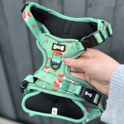 Inquisitive Fox No Pull Tactical Dog Harness – Green Fox Print, Adjustable, Step-In (XS-XL)