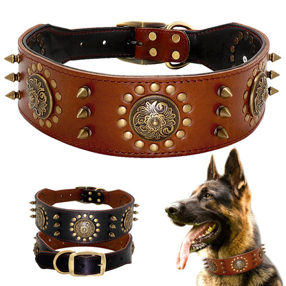 Studded design leather smooth dog collar