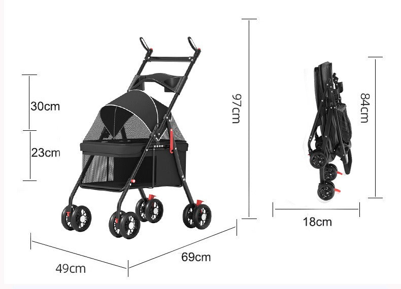 4-Wheel Portable Pet Stroller With Breathable Mesh Black