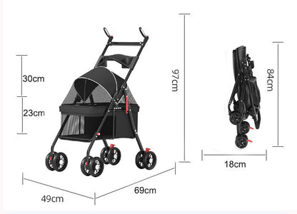 4-Wheel Portable Pet Stroller With Breathable Mesh Black