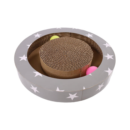Jolly Moggy Cat Cardboard Scratcher Board – Puzzle Toy with Catnip & Balls