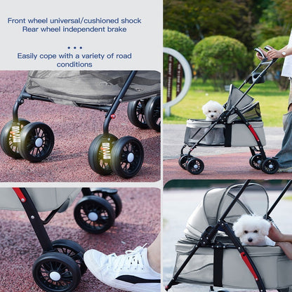 4-Wheel Portable Pet Stroller With Breathable Mesh Black