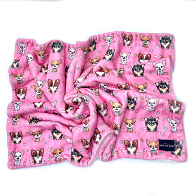 Signature Pink Chihuahua Print Exclusive Soft Cosy Fleece Blanket by My Chi and Me