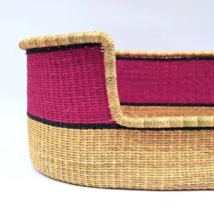 Pink, Natural Brown Woven Dog Pet Basket