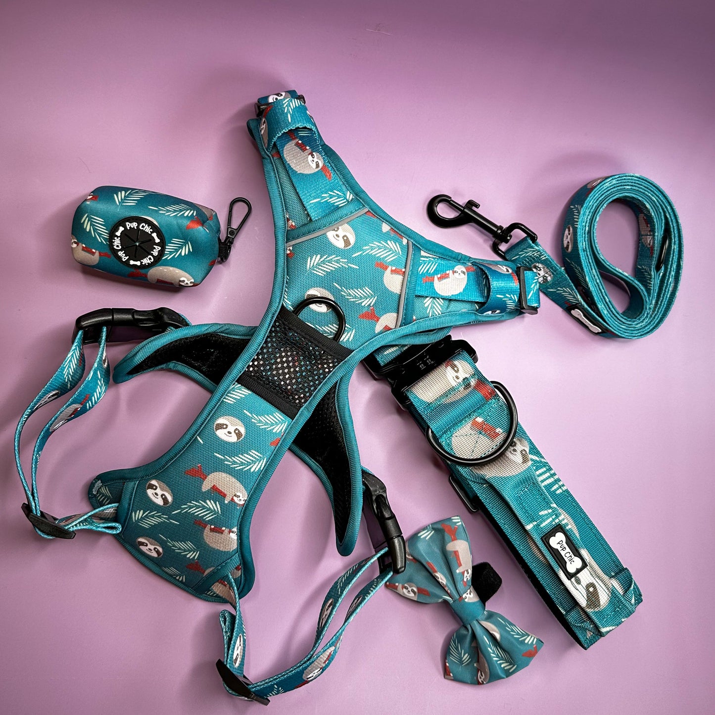 Lazy Sloth No Pull Tactical Dog Harness – Blue Teal Sloth Print, Adjustable, Step-In (Small-XL) 🦥