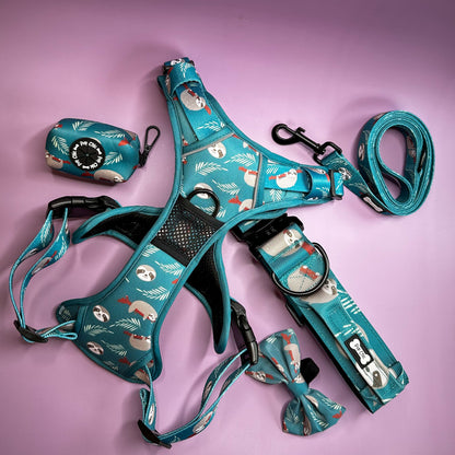Lazy Sloth No Pull Tactical Dog Harness – Blue Teal Sloth Print, Adjustable, Step-In (Small-XL) 🦥