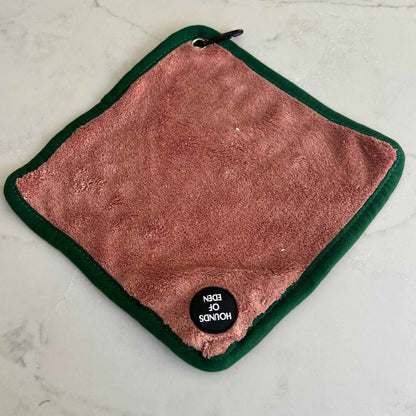 Mini Dog Towel + Clip, Dusty Pink & Green