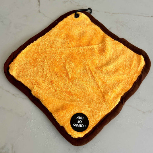 Mini Dog Towel + Clip, Yellow & Brown
