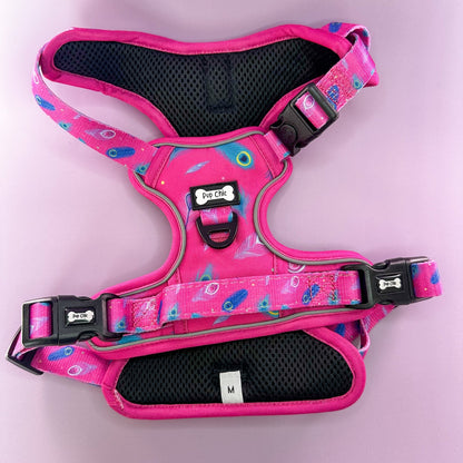 Peacock Power No Pull Tactical Dog Harness – Pink Peacock Feather Print, Adjustable, Step-In (Small-XL)