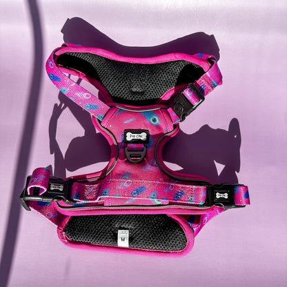 Peacock Power No Pull Tactical Dog Harness – Pink Peacock Feather Print, Adjustable, Step-In (Small-XL)