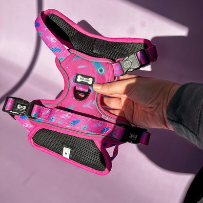 Peacock Power No Pull Tactical Dog Harness – Pink Peacock Feather Print, Adjustable, Step-In (Small-XL)