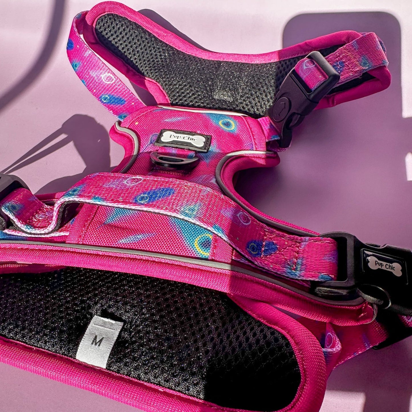 Peacock Power No Pull Tactical Dog Harness – Pink Peacock Feather Print, Adjustable, Step-In (Small-XL)