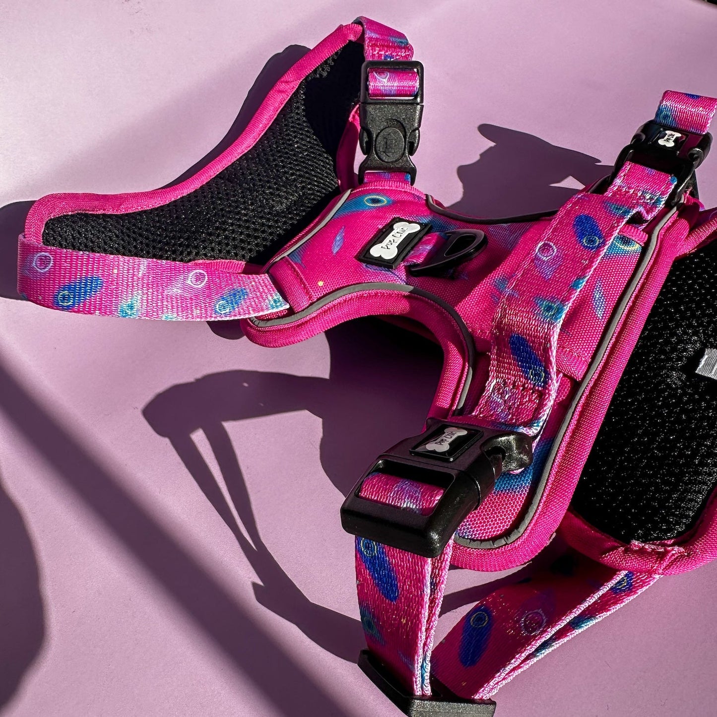 Peacock Power No Pull Tactical Dog Harness – Pink Peacock Feather Print, Adjustable, Step-In (Small-XL)