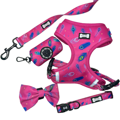 Peacock Power Adjustable Dog Harness - hot pink peacock feather dog harness