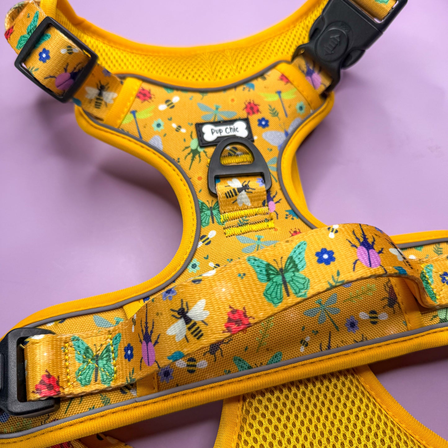 Summer Buzzin' No Pull Tactical Dog Harness – Yellow Insect Print, Adjustable, Step-In (XS-XL)