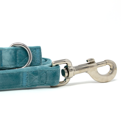 Tiffany's - Light Teal Velvet Dog Lead with Silver Hardware