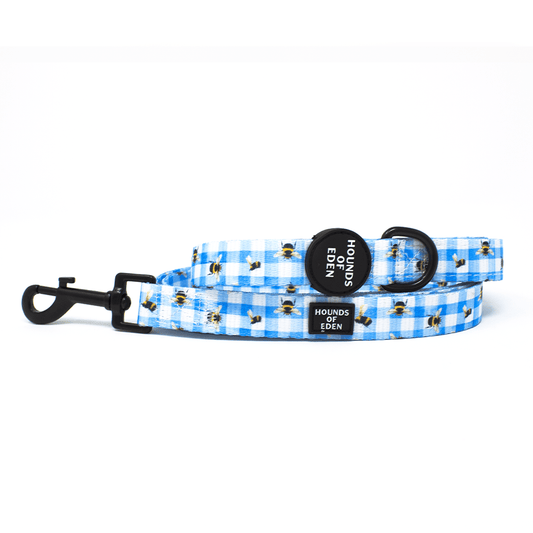Bee You-tiful - Blue Gingham with Bees Dog Lead - Pet Supplier Store