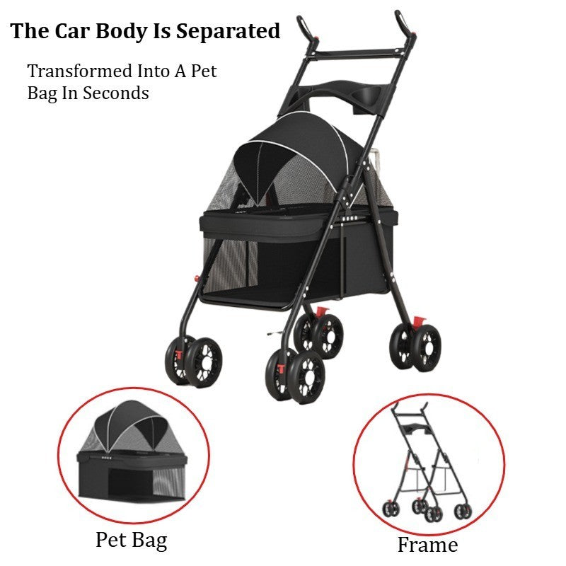 4-Wheel Portable Pet Stroller With Breathable Mesh Black