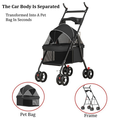 4-Wheel Portable Pet Stroller With Breathable Mesh Black