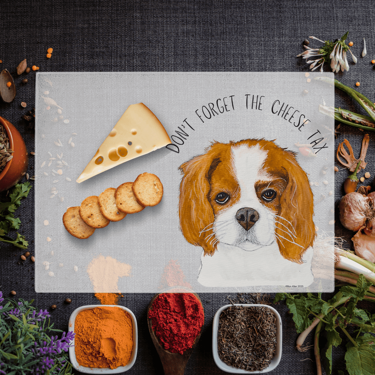 Cheese Tax Collector: Cavalier King Charles Spaniel Glass Chopping Board - Pet Supplier Store