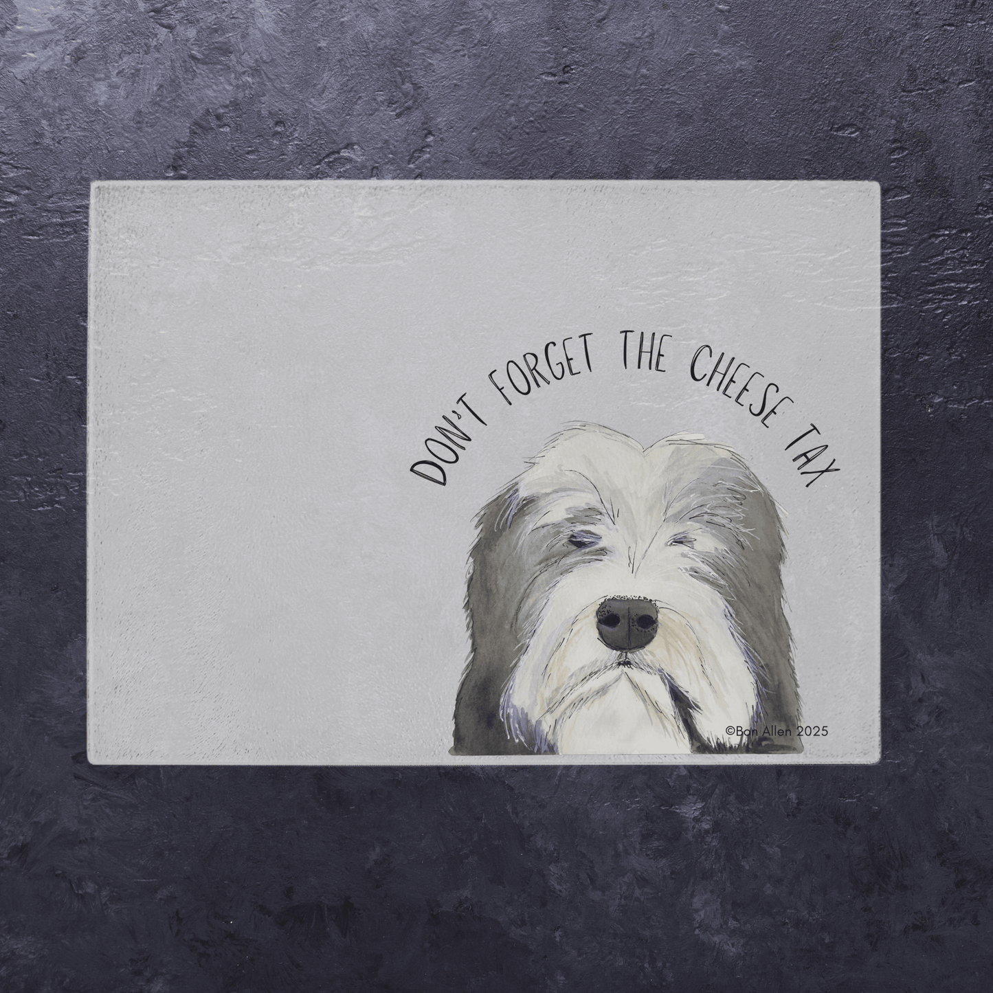 Cheese Tax Enforcer – Bearded Collie Chopping Board of Justice - Pet Supplier Store