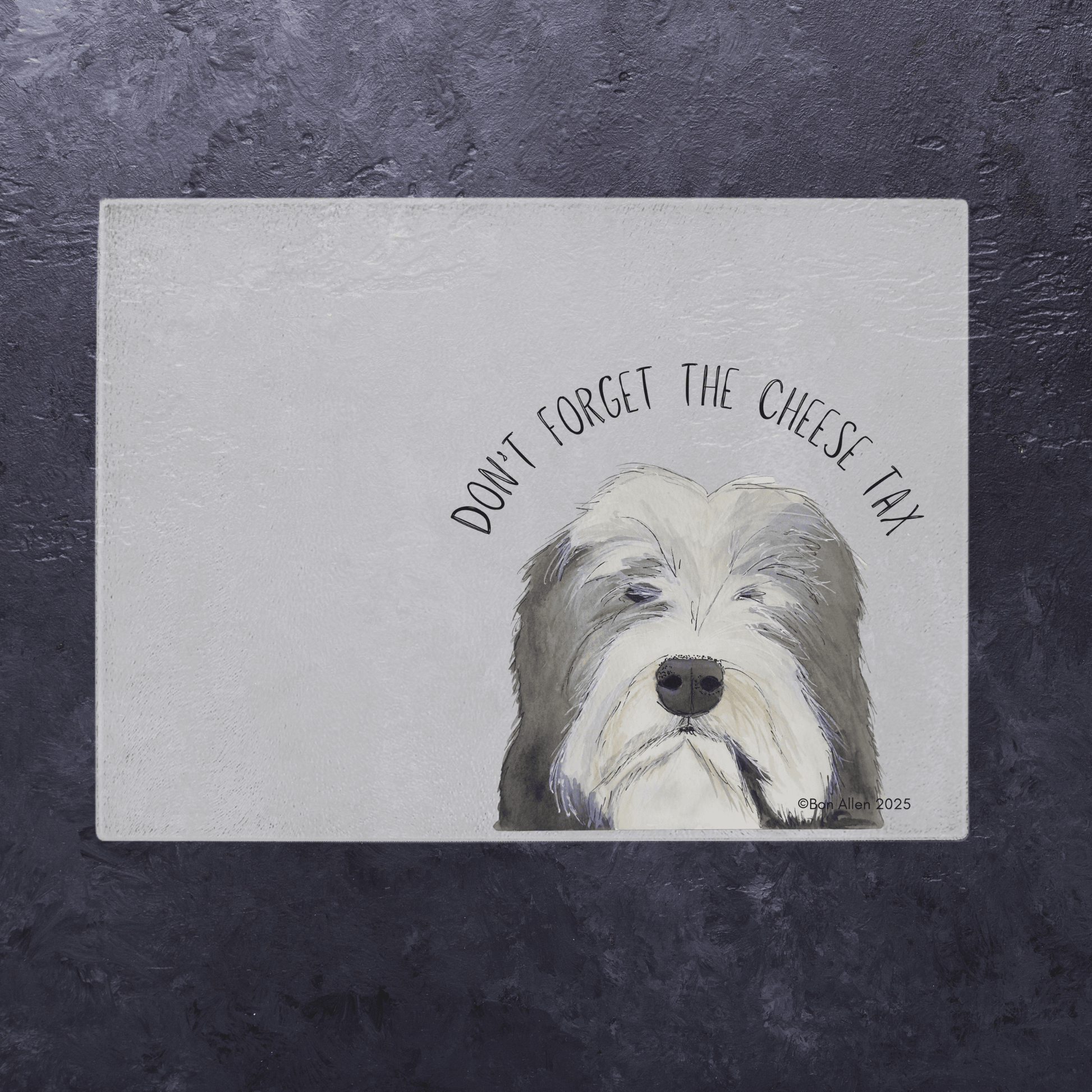 Cheese Tax Enforcer – Bearded Collie Chopping Board of Justice - Pet Supplier Store