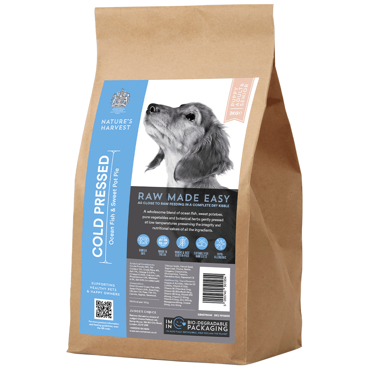 Cold Pressed Ocean Fish and Sweet Potato 3KG Hypoallergenic Dog Food - Raw Made Easy - Pet Supplier Store