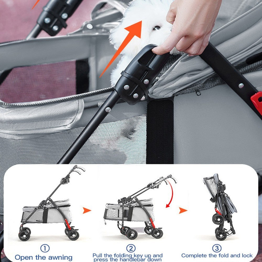 4-Wheel Portable Pet Stroller With Breathable Mesh Black