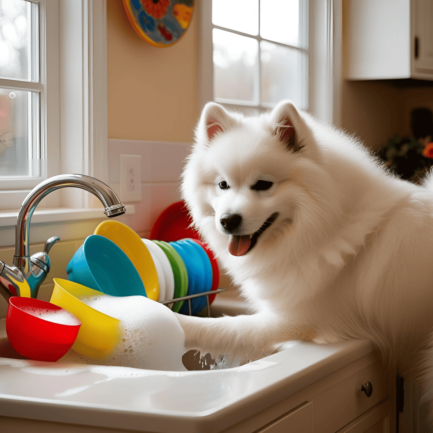 Dish Duty Drama Queen: Samoyed Edition - Pet Supplier Store