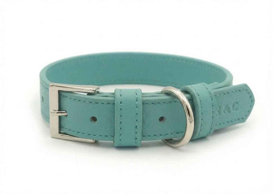Duck Egg Blue Leather Dog Collar - Pet Supplier Store