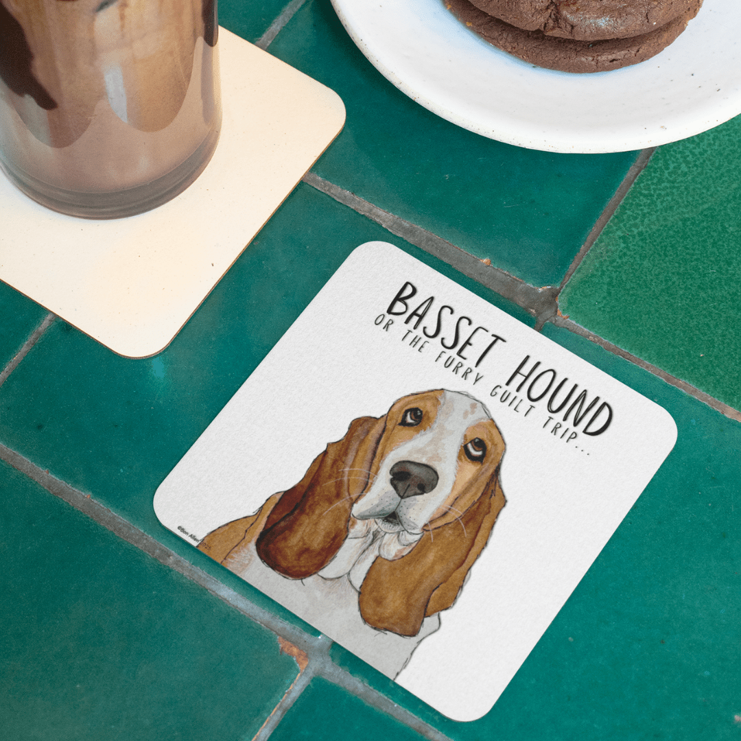 Furry Guilt Trip Coasters – Basset Hound Approved - Pet Supplier Store