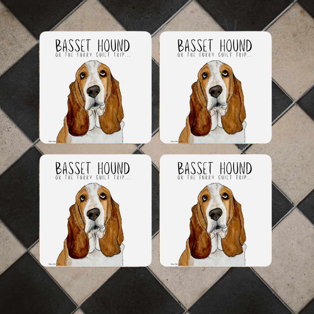 Furry Guilt Trip Coasters – Basset Hound Approved - Pet Supplier Store