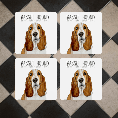 Furry Guilt Trip Coasters – Basset Hound Approved - Pet Supplier Store